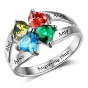 CRI102501 - 925 Sterling Silver Personalized Ring, Names and Birthstones
