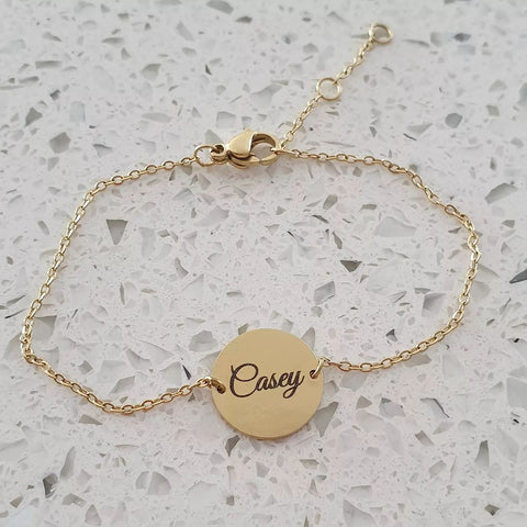 Casey Personalized Disc Name Bracelet, Stainless Steel READY IN 3 DAYS