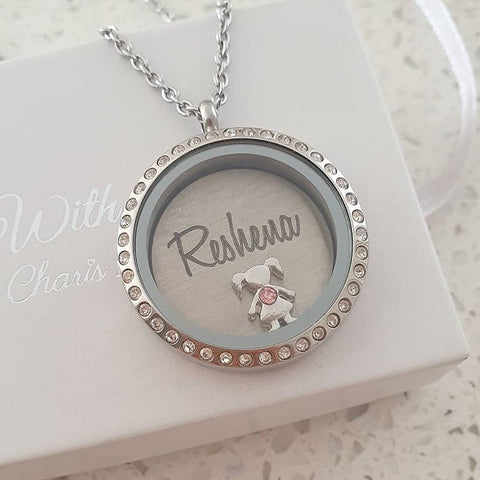 SET8 - Personalized Name & Birthstone Floating Locket Necklace