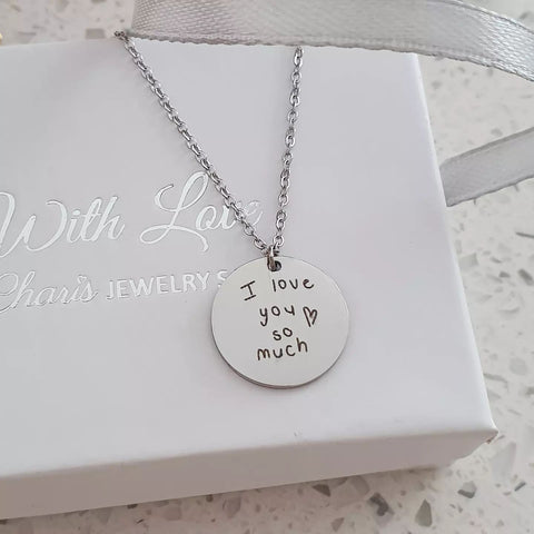 Hannah Personalized Handwriting/Drawing Necklace, Stainless Steel (SILVER, GOLD OR ROSE GOLD, READY IN 3 DAYS)