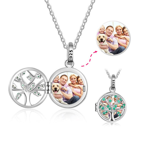 CNE103624 - 925 Sterling Silver Personalized Photo Tree Locket Necklace
