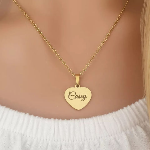 Casey Personalized Heart Necklace, Stainless Steel - READY IN 3 DAYS! (GOLD OR ROSE GOLD)