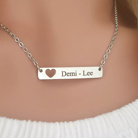 Demi-Lee Personalized Name Bar Necklace, Stainless Steel (SILVER, GOLD OR ROSE GOLD, READY IN 3 DAYS)