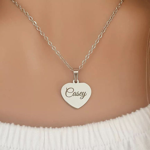 Casey Personalized Heart Necklace, Silver Stainless Steel ( READY IN 3 DAYS)