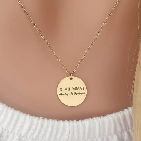 Nia Personalized Roman Numeral Date Necklace, Stainless Steel (SILVER, GOLD OR ROSE GOLD, READY IN 3 DAYS)