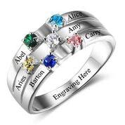CRI102508 - 925 Sterling Silver Personalized Family Names and Birthstones Ring