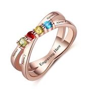 CRI103443 - Rose Gold Plated 925 Sterling Silver Personalized Names and Birthstones Ring
