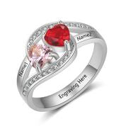 CRI103465 - 925 Sterling Silver personalized ring, names and birthstones