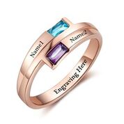 CRI103453 - Rose Gold Plated 925 Sterling Silver Personalized Ring, Names & Birthstones
