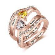 CRI103701 - Rose Gold Plated 925 Sterling Silver Personalized Names & Birthstones Ring