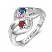  925 Sterling Silver Personalized Names & Birthstones Ring