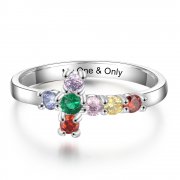 CRI104026 - 925 Sterling Silver Personalized Family Birthstones Cross Ring