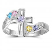 CRI103944 - 925 Sterling Silver Personalized Birthstones Cross Ring