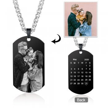CNE105270 - Personalized Men's Photo Date Calender Dog Tag Chain, Stainless Steel