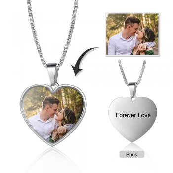 CNE104982 - Personalized Photo Heart Necklace, Stainless Steel