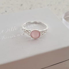 Sterling silver pink cat eye stone ring