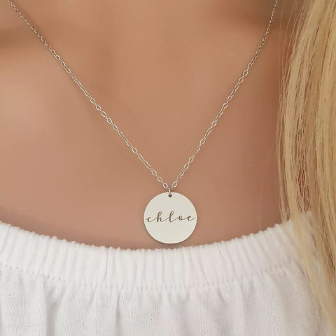 Chloe Personalized Round Necklace, Stainless Steel (SILVER, GOLD OR ROSE GOLD, READY IN 3 DAYS)