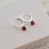 Red garnet cz heart hoop earrings