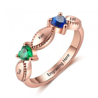 Rose Gold Plated Sterling Silver Personalized Names & Birthstones Ring