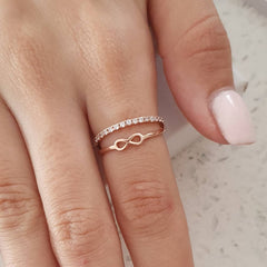 Kiera-Rose, Rose Gold Plated 925 Sterling Silver CZ Infinity Double Ring