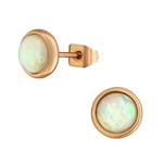 Rose Gold Stainless Steel SN Opal Earrings 7mm