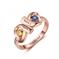  Rose Gold Plated Sterling Silver Personalized Names & Birthstones Ring