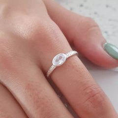 silver cz oval ring