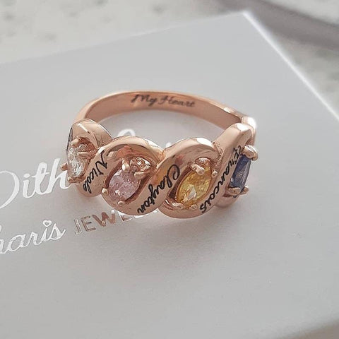 CRI103698 - Personalized Names & Birthstones Ring, Rose Gold Plated