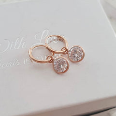 Rose gold round hoop earrings with cz stone