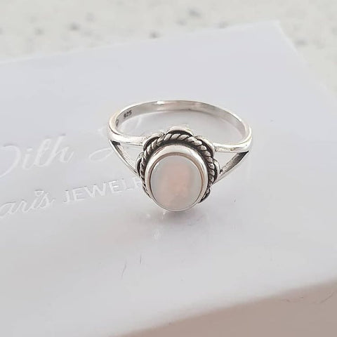 silver shimmer shell ring