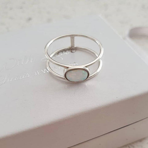 Sterling silver synthetic opal ring