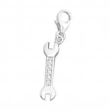C273 - 925 Sterling Silver CZ Spanner Charm Dangle
