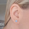 Silver blue cat eye ear stud earrings