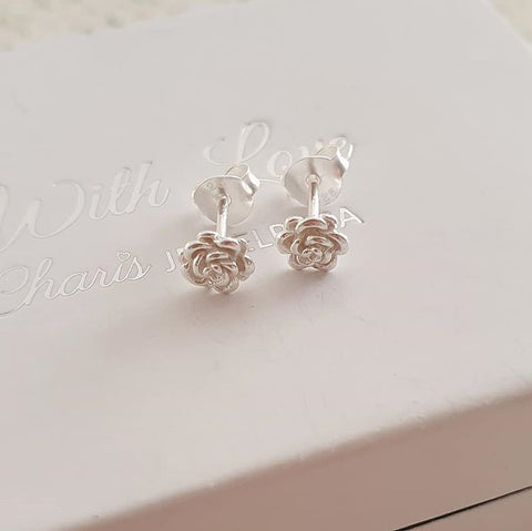 Anri 925 Sterling Silver Rose Flower Earrings Size: 6mm
