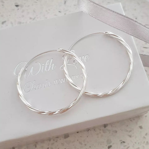 Kristy 925 Sterling Silver Round Hoop Earrings Size: 30mm, 1.7mm thick
