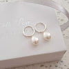 Silver pearl round hoop earrings