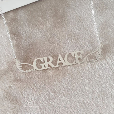 CNE107397 - Sterling Silver Personalized Angel Wing Name Necklace