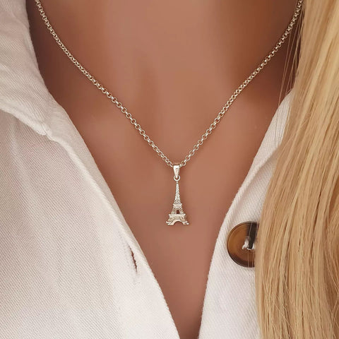 Ella 925 Sterling Silver Eiffel Tower Necklace, 7x15mm on 45cm rolo chain