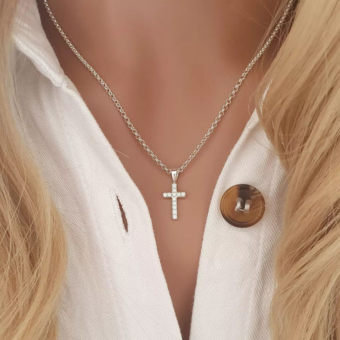 Faith 925 Sterling Silver CZ Sparkle Cross Necklace, Size: 8x13mm on a 45cm chain