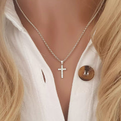 Silver Cross Necklace gift with cz stones