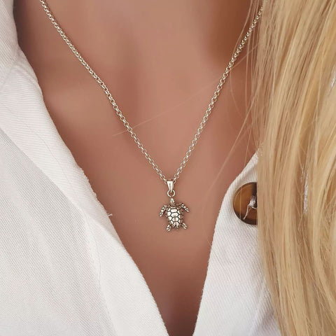 Silver turtle necklace