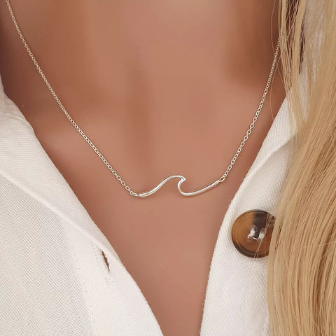 Silver wave necklace, sea ocean