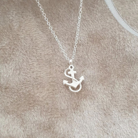 Anna 925 Sterling Silver Anchor Dainty Necklace, 9x12mm, 45cm chain