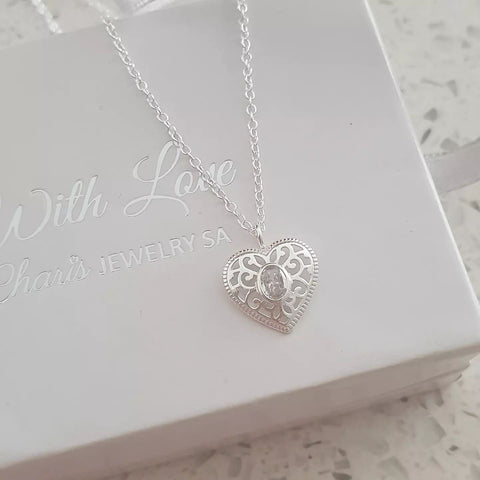 Lola 925 Sterling Silver CZ Heart Necklace, 11x11mm on 45cm chain