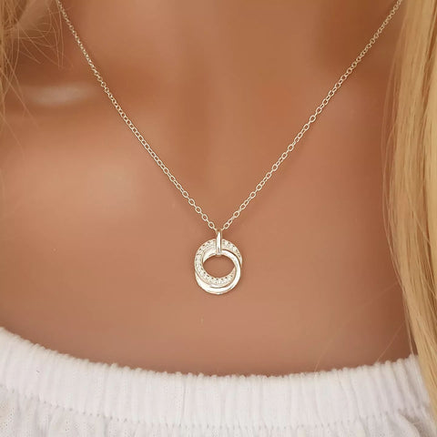 Chanel 925 Sterling Silver CZ Double Circle Necklace, 11x13mm on 45cm chain