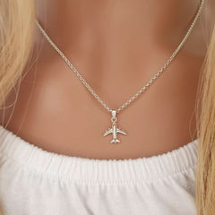 Silver airplane necklace