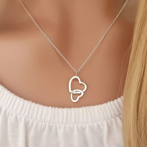 Silver double heart necklace