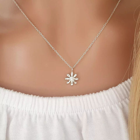 Faye 925 Sterling Silver CZ Flower Necklace, 9mm on 45cm chain