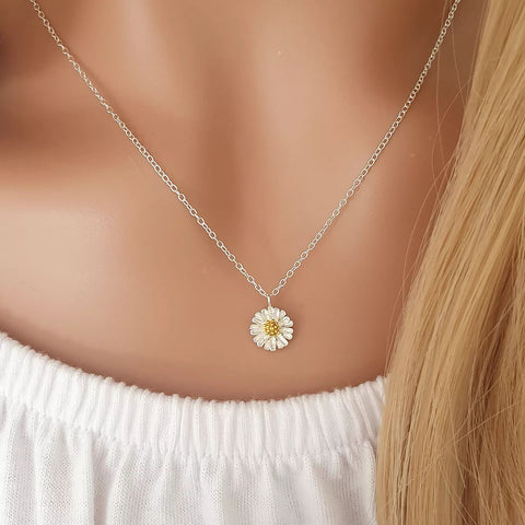 Summer 925 Sterling Silver Sunflower Dainty Necklace, 9mm, 45cm chain