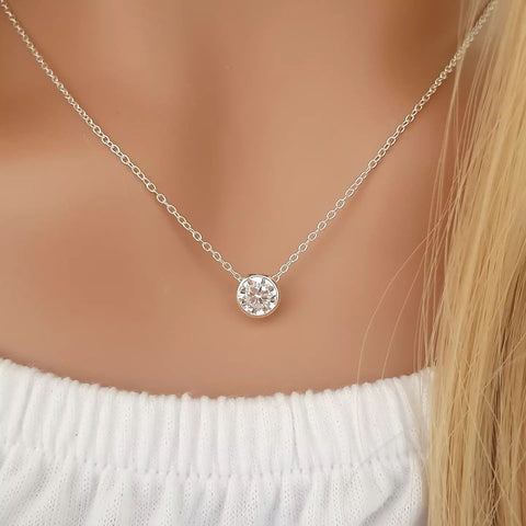 Cammie 925 Sterling Silver CZ Necklace Gift, 7mm on 45cm chain